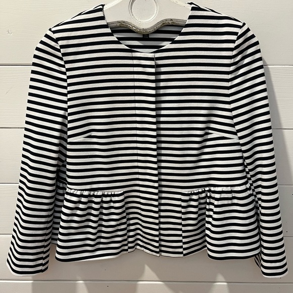 💙 TOPSHOP Striped Peplum Blazer – Navy & White – Size 6 (US) - Picture 1 of 8